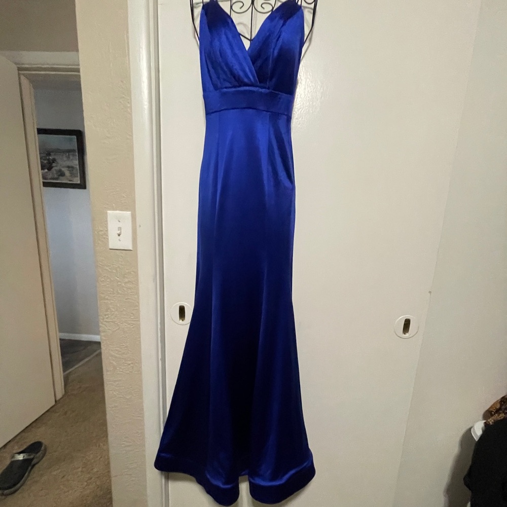 Elegant Blue Satin Evening Gown